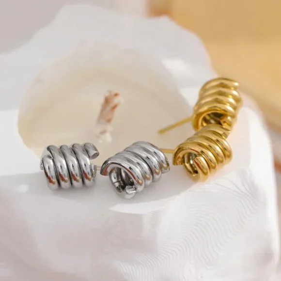 New 18K Gold  Silver Twisted Stud Earrings - Picture 14 of 17